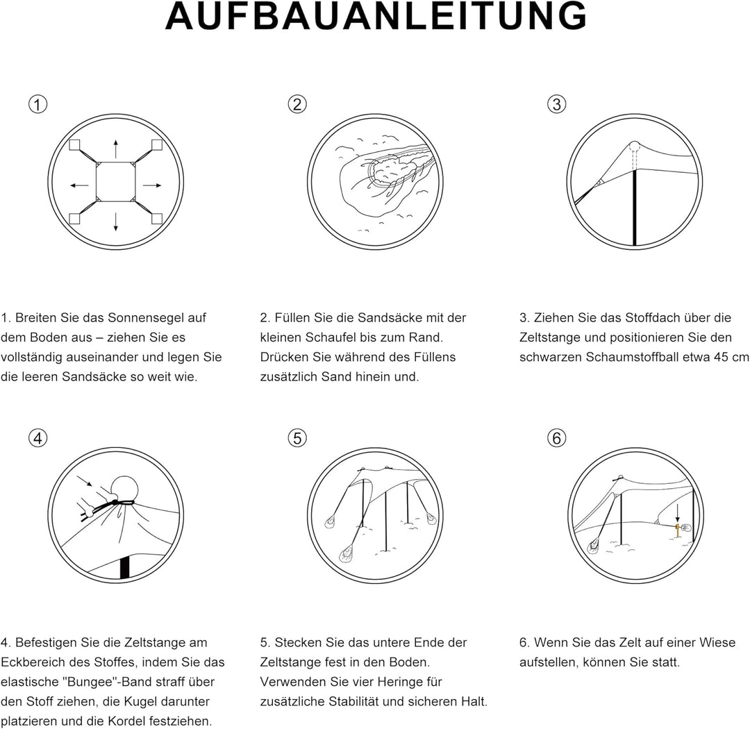 Strandmuschel, Strandzelt Sonnenschutz UV 50+, Windschutz Strandzelt, 3×3 m Tragbar Pop-Up Sonnenseg