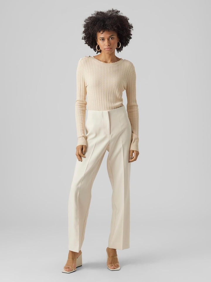 VERO MODA Damen Vmglory Ls O-Neck Button Ga Boo Pullover S Birch/Detail:w. Gold Buttons, S Birch/Det