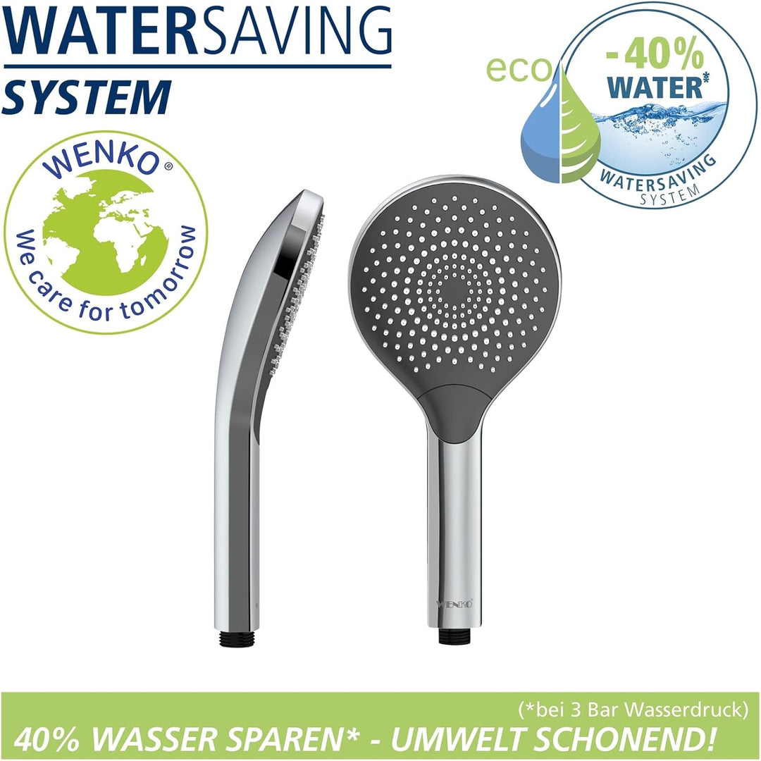 WENKO Wasserspar Duschkopf Watersaving, wassersparende Universal-Handbrause, Duschbrause mit nachhal