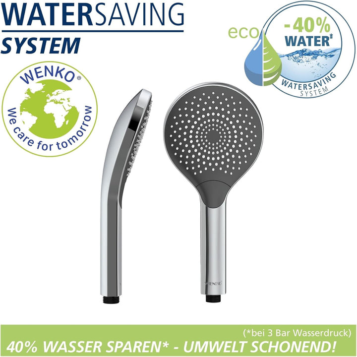 WENKO Wasserspar Duschkopf Watersaving, wassersparende Universal-Handbrause, Duschbrause mit nachhal