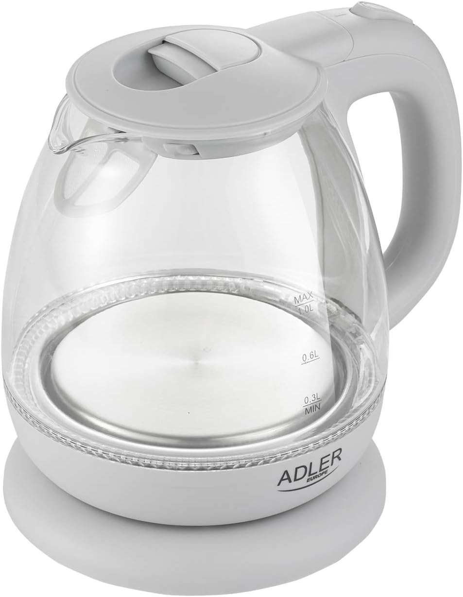 adler AD 1238 Elektrischer Wasserkocher aus Glas, klein, 1 l, 1100 W, LED-Beleuchtung, 1100 W, 1 Lit