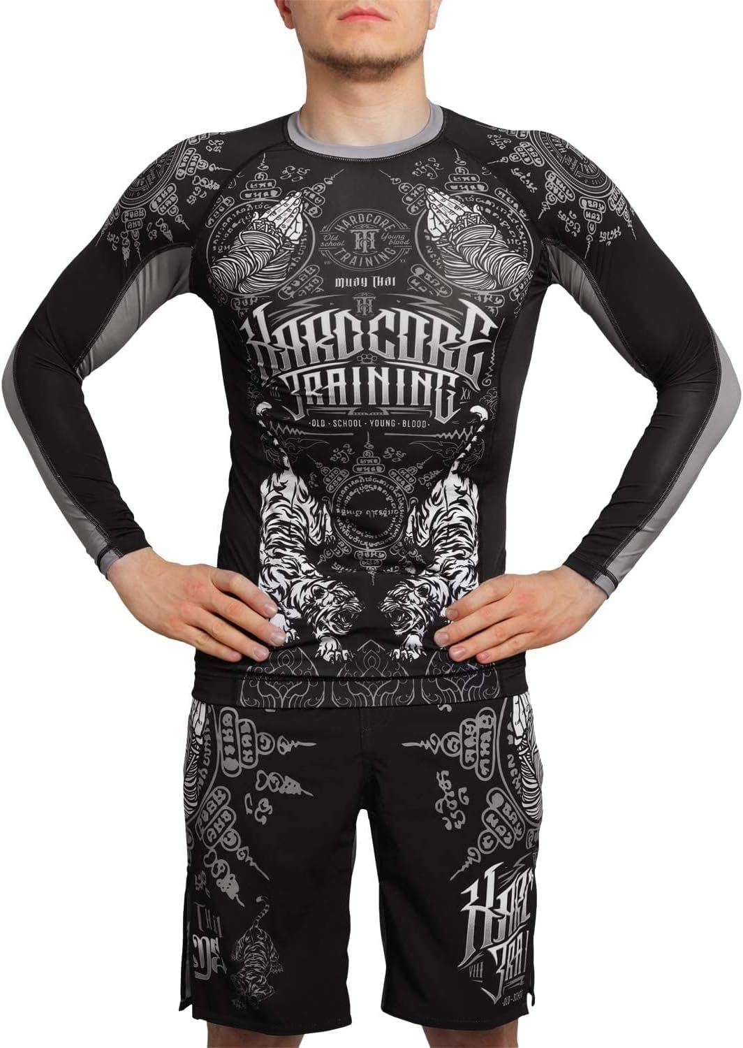 Hardcore Training Rash Guard Men's Kompressionshemd Herren Lange Ärmel Grappling Jiu Jitsu MMA Fitne