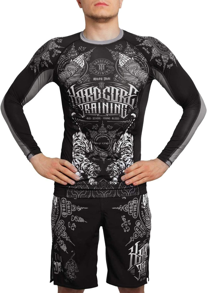 Hardcore Training Rash Guard Men's Kompressionshemd Herren Lange Ärmel Grappling Jiu Jitsu MMA Fitne