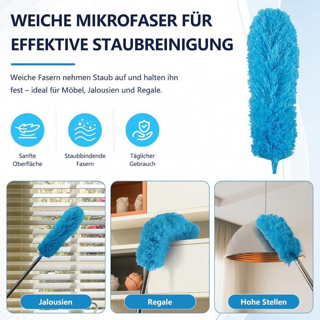 scicent Staubwedel Lang Ausziehbar 3,1 m, Teleskop Staubwedel mit 3 Reinigungsaufsätzen, Faser Staub