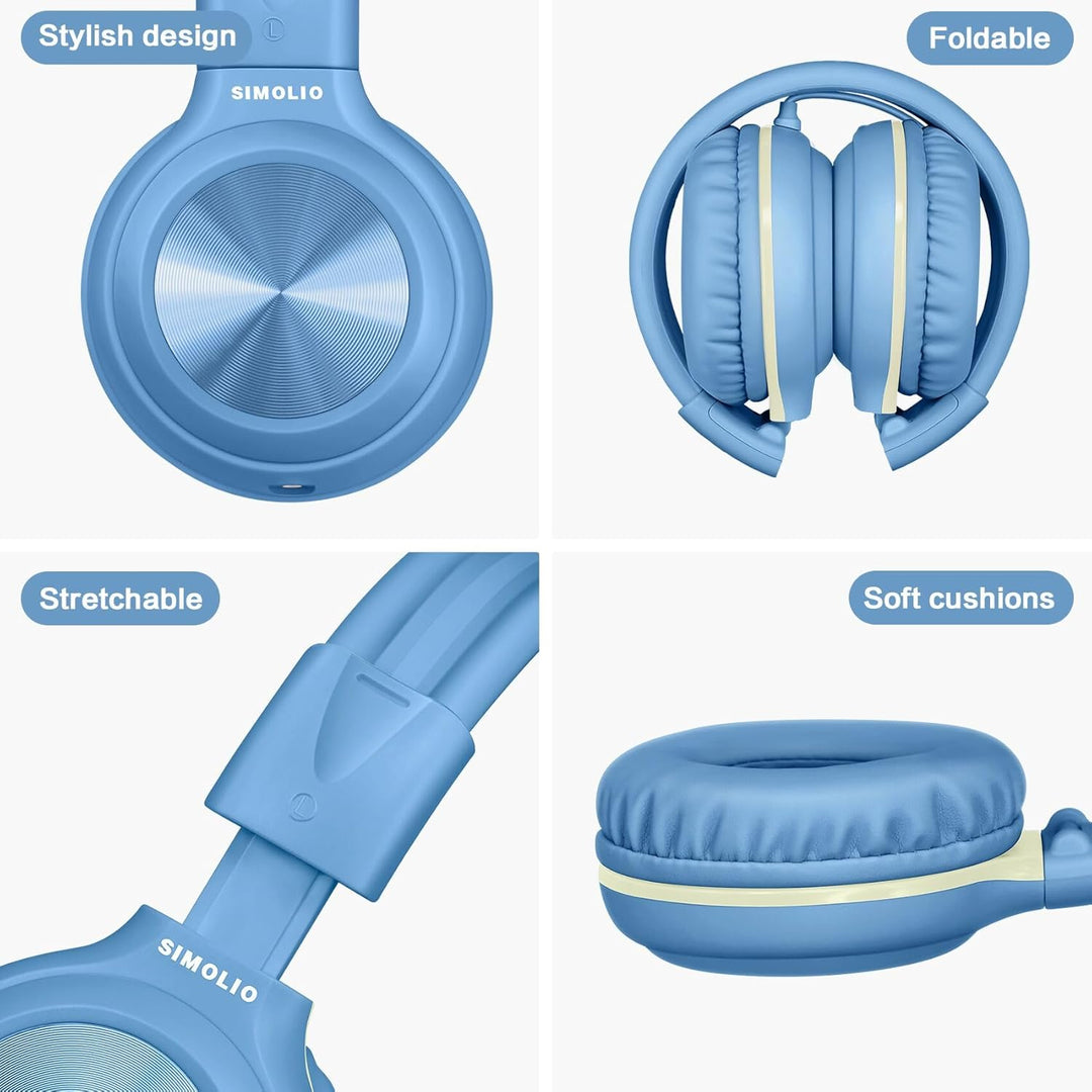 SIMOLIO Kinder-Kopfhörer mit Mikrofon und Lautstärkeregelung, faltbar, kabelgebunden, Stereo, 3,5 mm