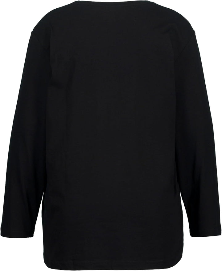 Ulla Popken Damen Basic-v-Shirt, Langarm Langarmshirt 46-48 Schwarz, 46-48 Schwarz