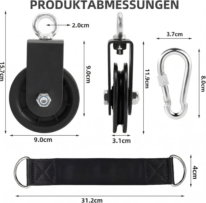 2Set Umlenkrolle für Seile 90mm, 360° Schwenkbar Seilrolle mit Silent-Lager, Schwerlast Riemenscheib