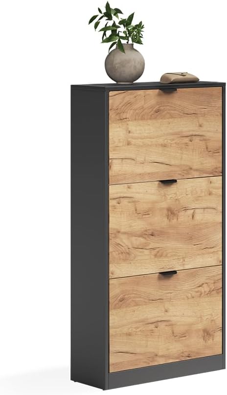 Vicco Schuhkipper Gizmo, Goldkraft Eiche/Anthrazit, 59 x 112 cm mit 3 Fächern Goldkraft Oak/Anthraci