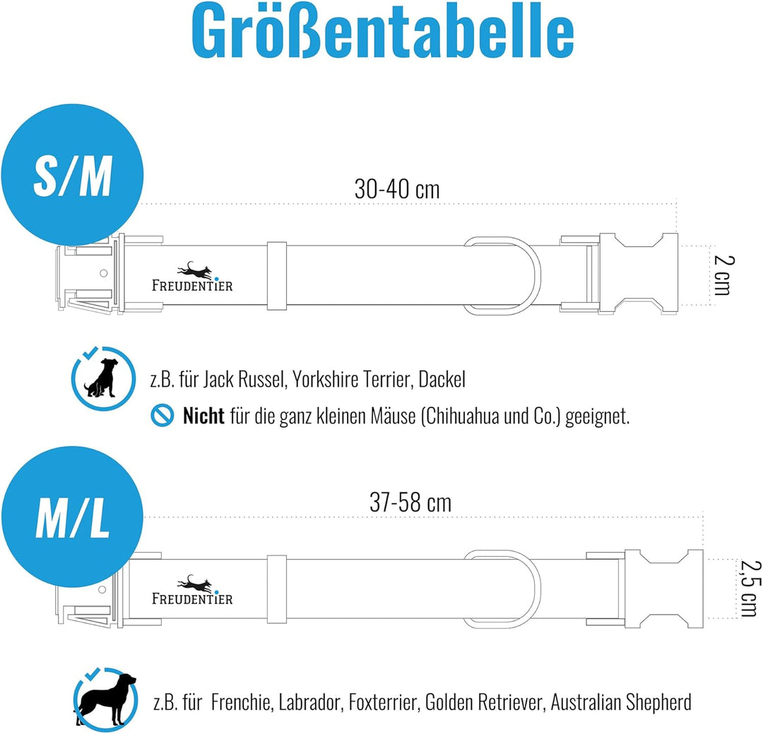 FREUDENTIER® Hundehalsband und 3-Fach verstellbare Führleine (2m) im Set - Edinburgh Kollektion (30-
