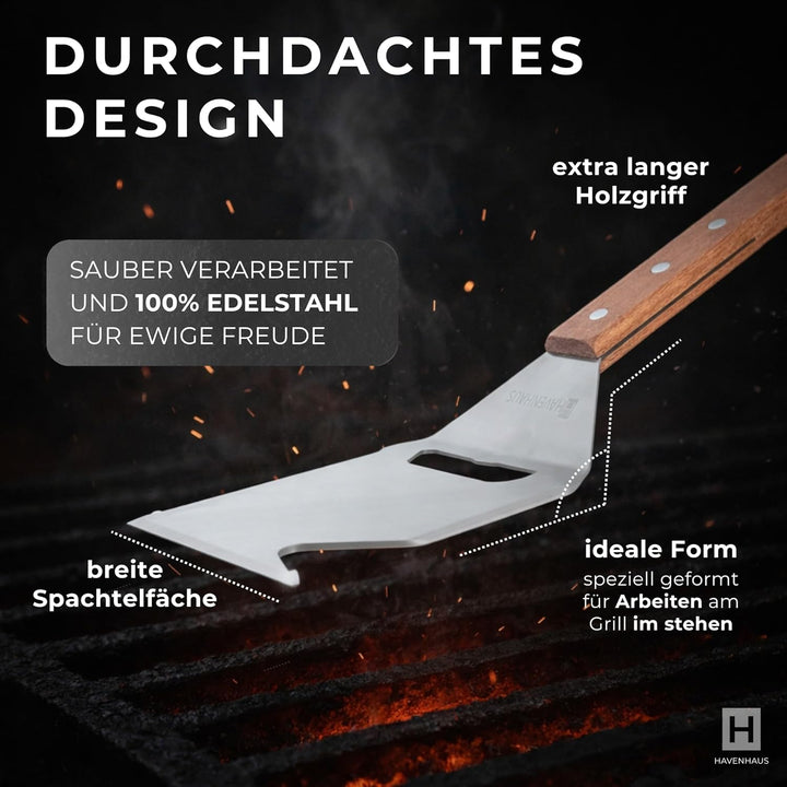 Multi Tool Grillspachtel | 8 in 1 Grillwerkzeug | Der Alleskönner auf dem Grill mit elegantem Akazie