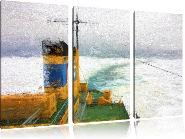 riesiges Schiff in Eisdecke NewArt 3-Teiler Leinwandbild 120x80 Bild auf Leinwand, XXL riesige Bilde
