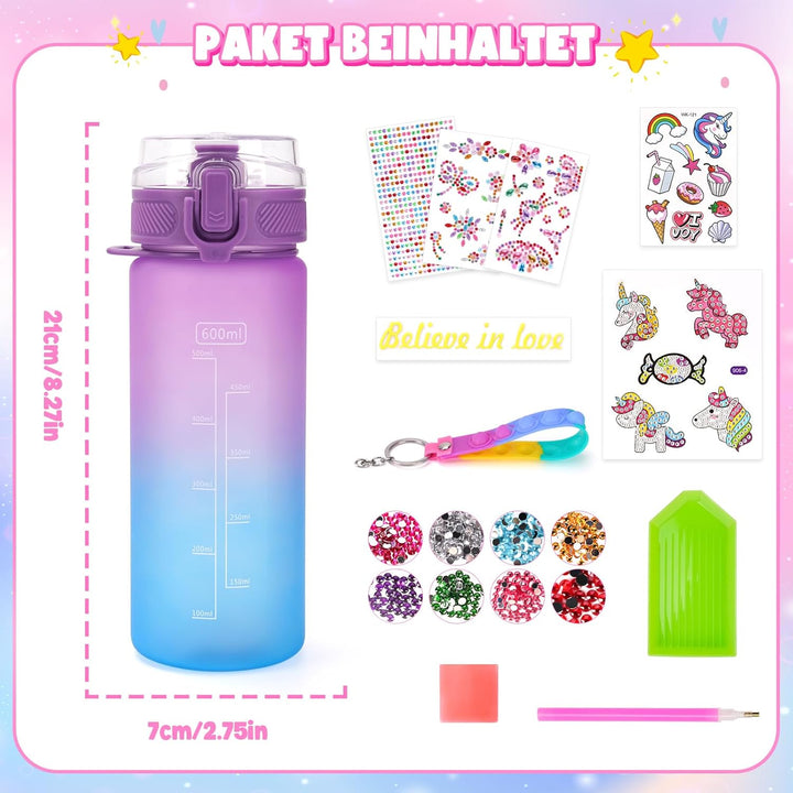 Einhorn Geschenke für Mädchen 5-6-7-8-9 Jahre Geschenkideen: Trinkflasche Bastelset Kinder ab 6 8 10