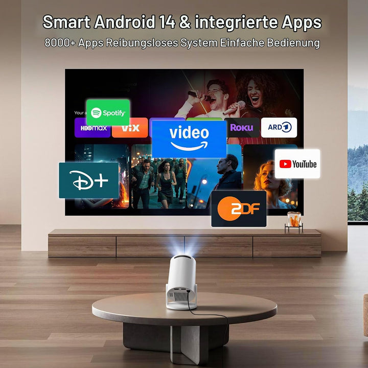 Mini Beamer 4k Heimkino Unterstützt Android 14, LYNCAST Mini projektor Tragbarer Projektor mit Bluet