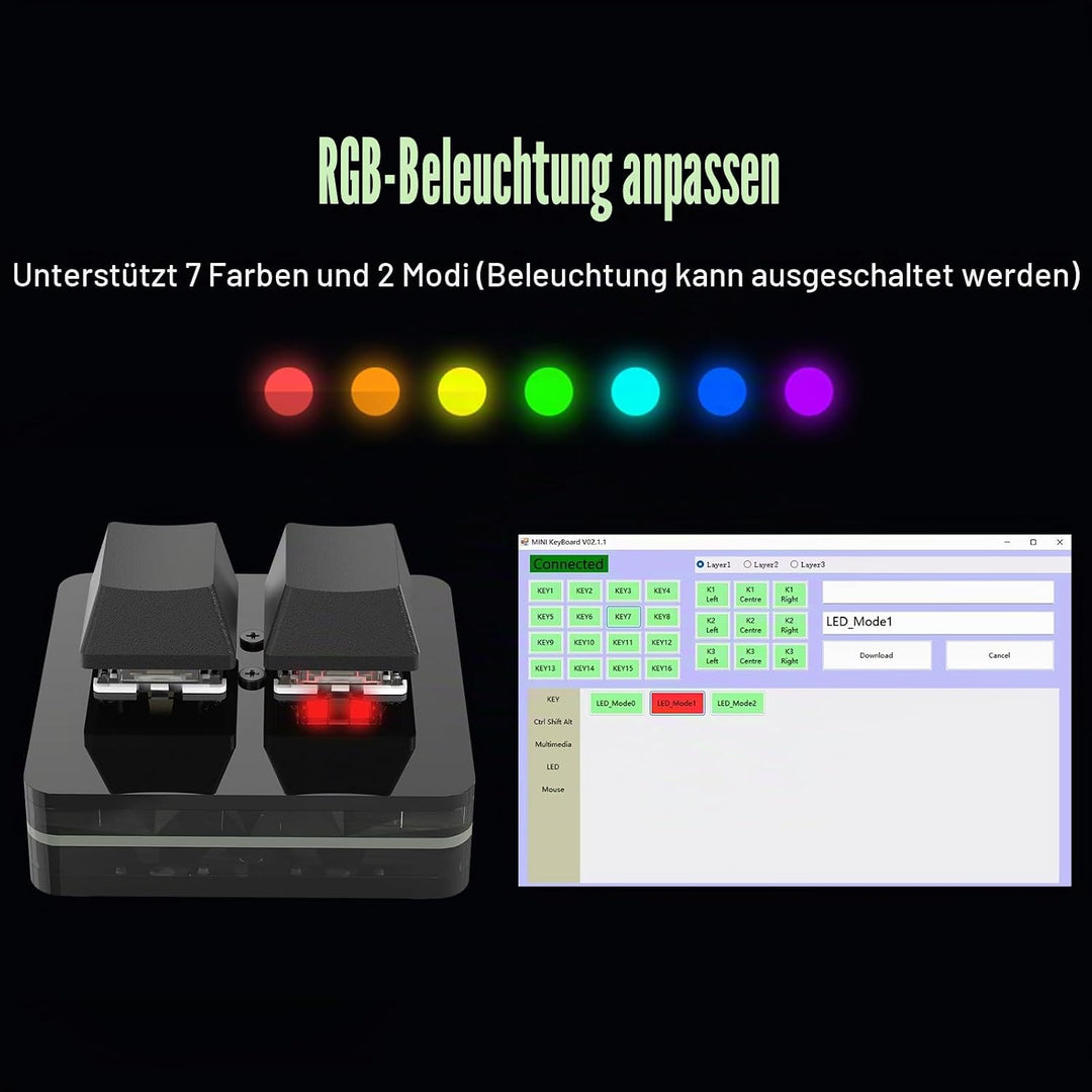 2 Tasten Mini Tastatur - Custom Keypad - Mechanische RGB Gaming Tastatur, Programmierbar, Makro, Ben