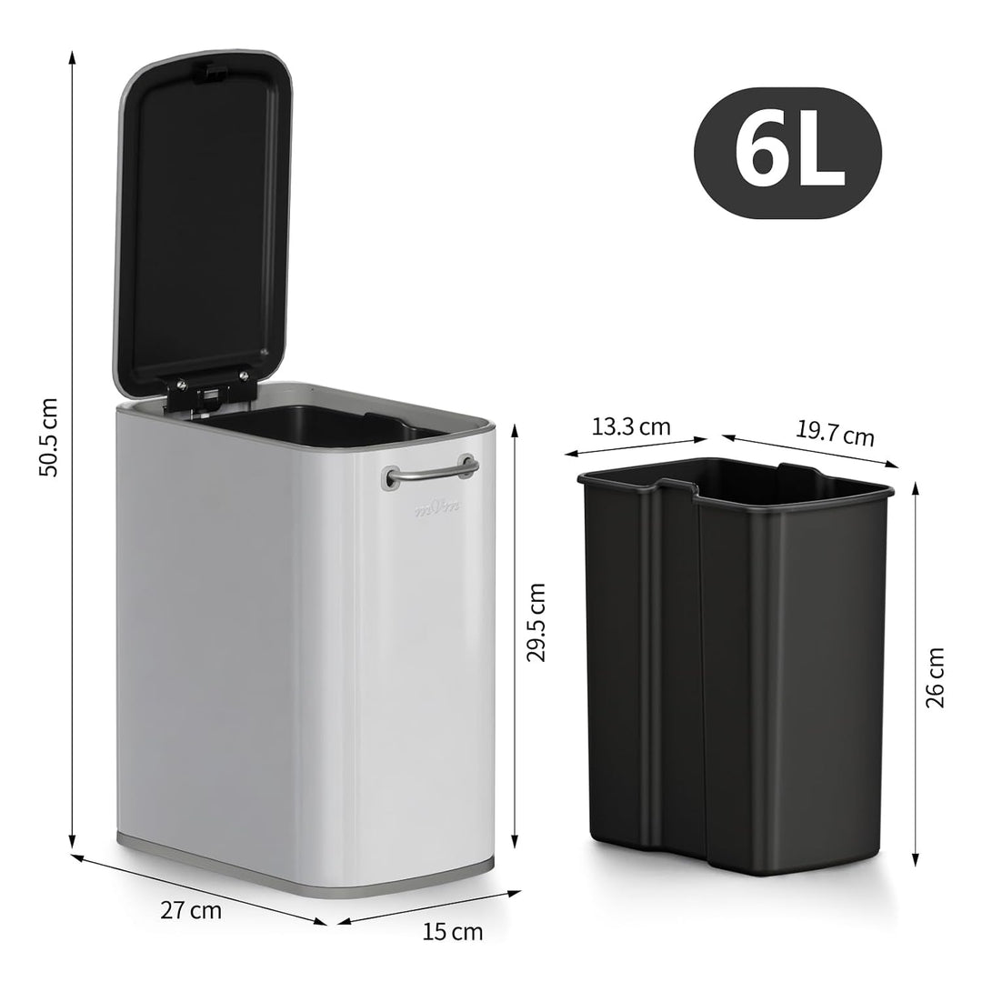 mVm Mülleimer Bad 6L, Abfalleimer Edelstahl, Handbetätigter, Perlgrau Perlgrau 6L, Perlgrau 6L
