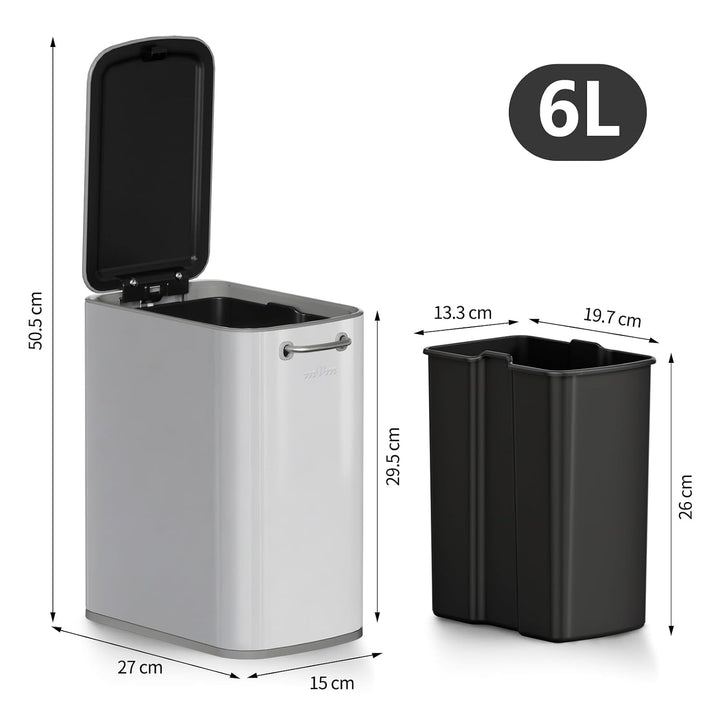 mVm Mülleimer Bad 6L, Abfalleimer Edelstahl, Handbetätigter, Perlgrau Perlgrau 6L, Perlgrau 6L