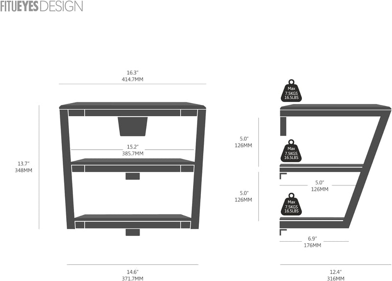 FITUEYES Design Multimedia Wandregal, Schweberegal aus Holz & Metall, HiFi Rack für TV Komponenten D