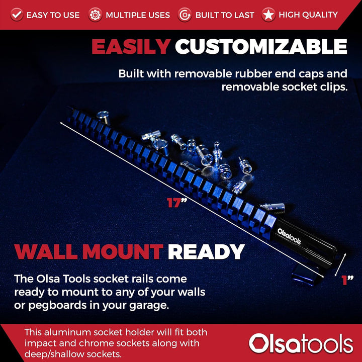 Olsa Tools Aluminium-Steckschlüssel-Organizer, 1/4-Zoll-Antrieb, professionelle Qualität, Schwarz 1/