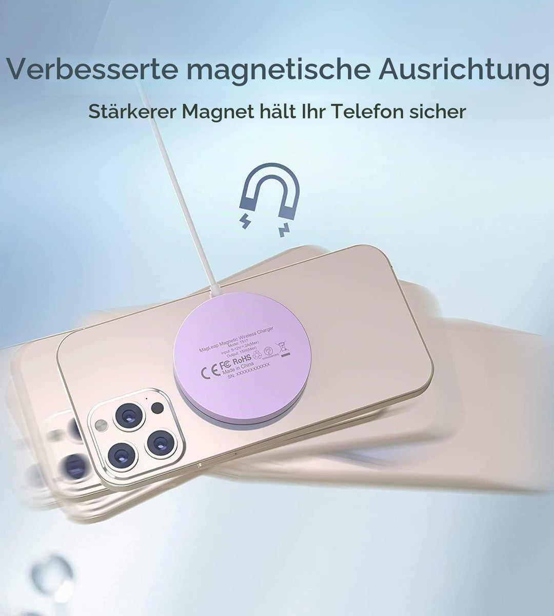Ladegerät,Wireless Charger mit iPhone ladestation,induktive ladestation,magnetisch Induktionsladeger