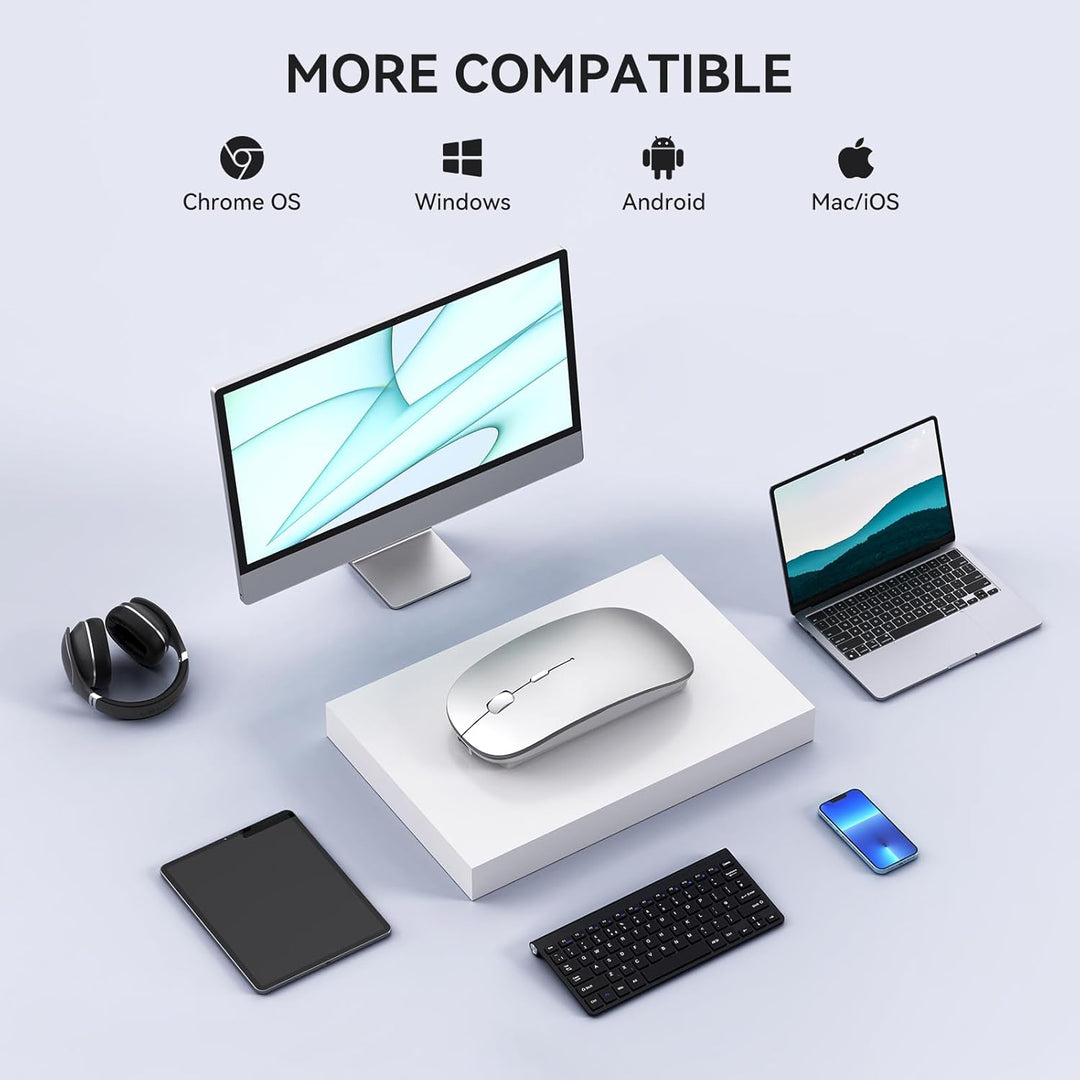 RaceGT Maus Kabellos USB-C & USB-A, Mouse Aufladbar 2,4GHz Leise klick 3 Adjustable DPI Level mit 4