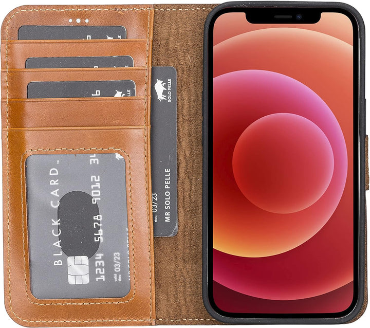 Solo Pelle Lederhülle kompatibel für iPhone 13 Pro in 6.1 Zoll abnehmbare Hülle (2in1) inkl. Kartenf