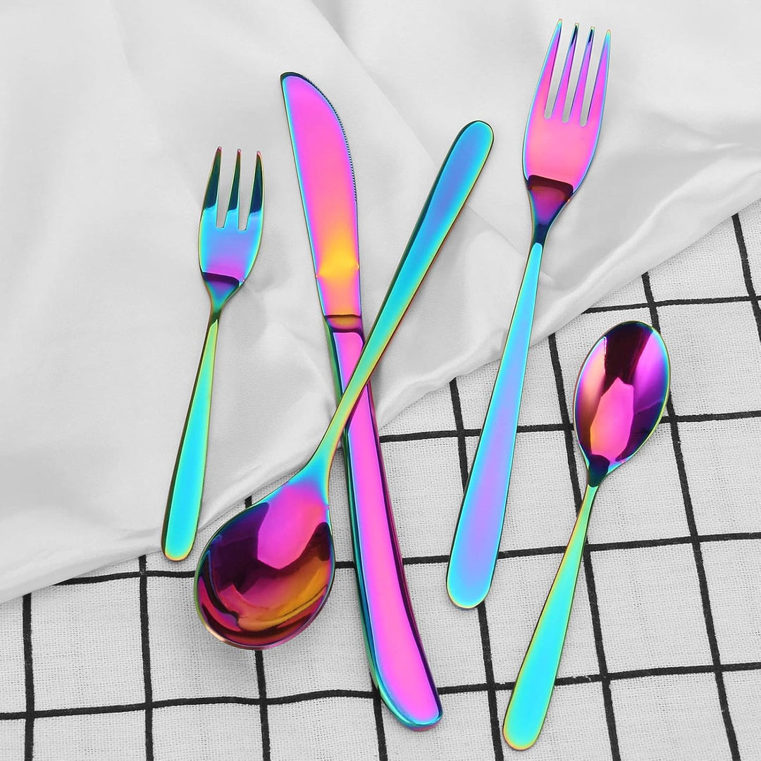 Regenbogen Besteck Set, Bettlife 30-teilig Besteckset für 6 Personen mit Messer/Gabel/Löffel, Edelst