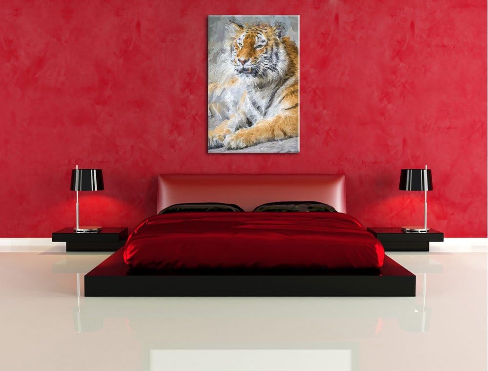 stolzer Tiger Deluxe Format: 100x70 cm auf Leinwand, XXL riesige Bilder fertig gerahmt mit Keilrahme