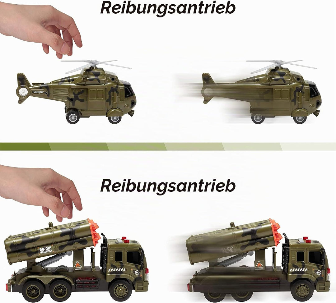 JOYIN 3 in 1 Reibungsbetriebenes Sirenen-Militärfahrzeugspielzeug mit Actionfiguren, einschliesslich