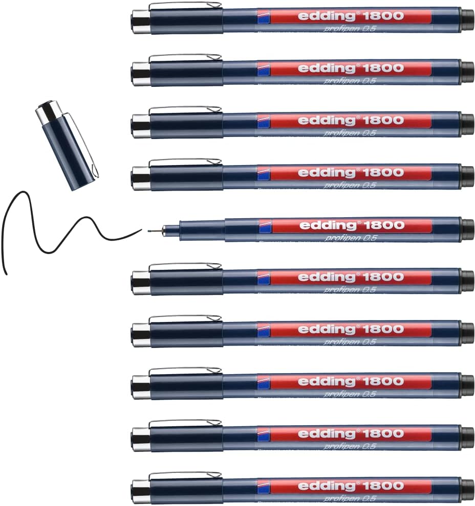 edding 1800 Präzisionsfeinschreiber - schwarz - 10 Stifte - Linienbreite 0,5 mm - Fineliner zum präz