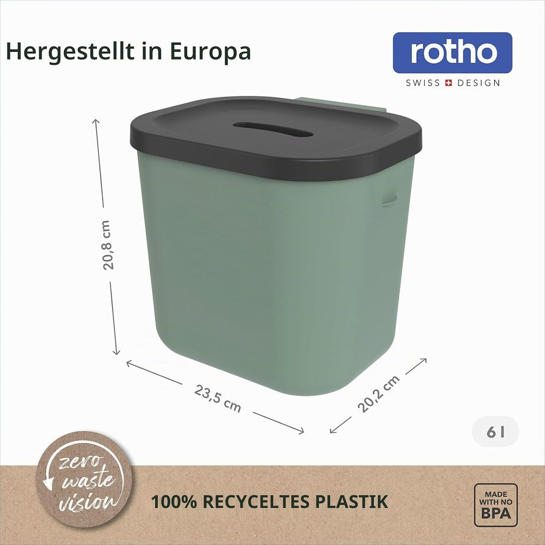 Rotho Salsa 2er-Set Biomülleimer Küche 3,2l &amp; 6l | Komposteimer mit integrierter Hängevorrichtung |