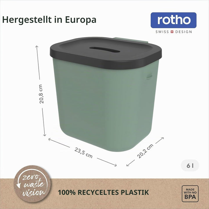 Rotho Salsa 2er-Set Biomülleimer Küche 3,2l &amp; 6l | Komposteimer mit integrierter Hängevorrichtung |