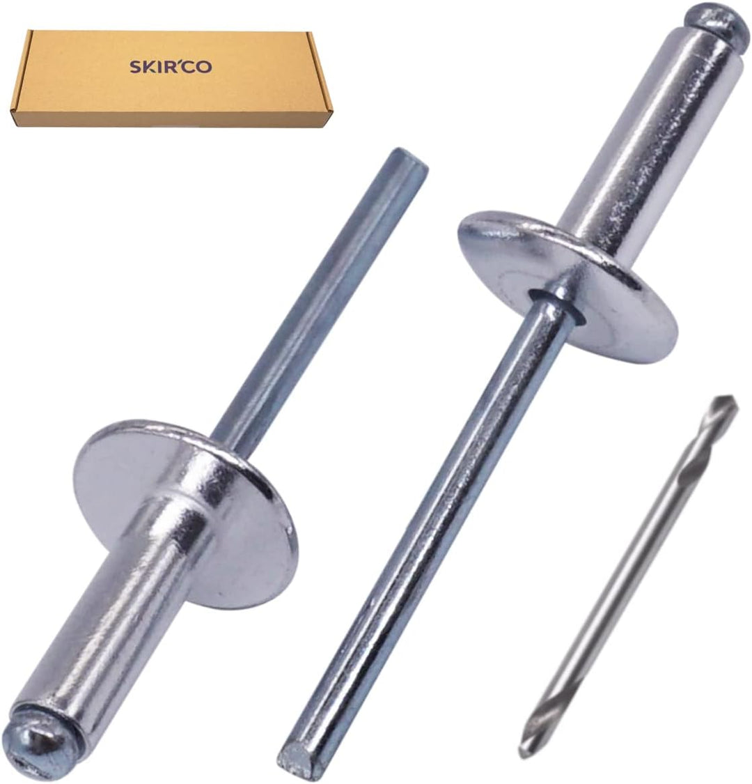 SKIR'CO (150 Stück) Grossflansch Aluminium Blindnieten 5,0 x 16 mm, Stahldorn, Bohrer inklusive 150