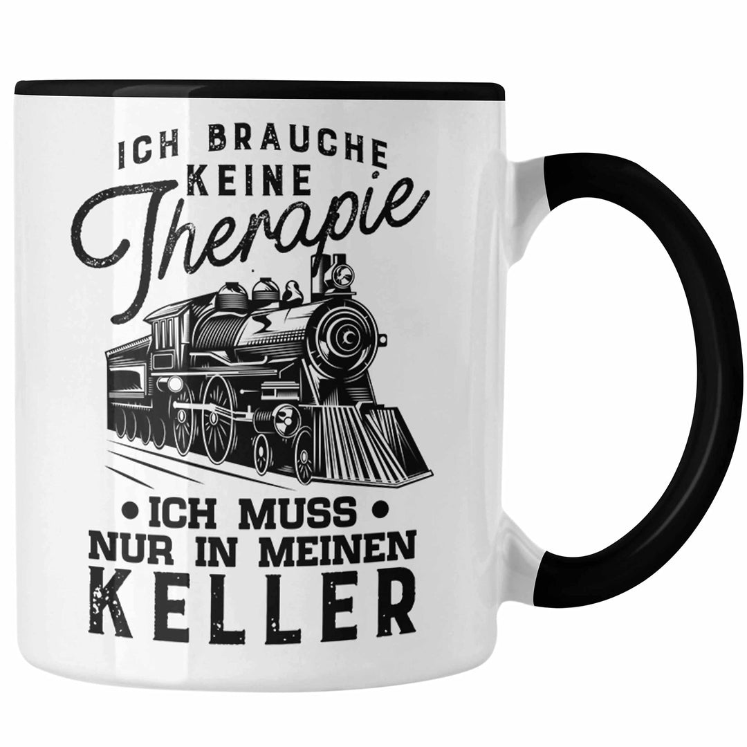 Trendation - Modelleisenbahn Tasse Geschenk für Eisenbahner Spruch Ich Muss In Meinen Keller (Schwar