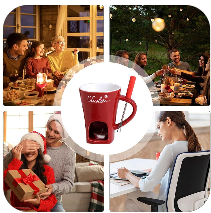 Schokoladenfondue Set | Teelicht Schokofondue Tasse Aus Keramik | Keramikschale Mit Teelichthalter |