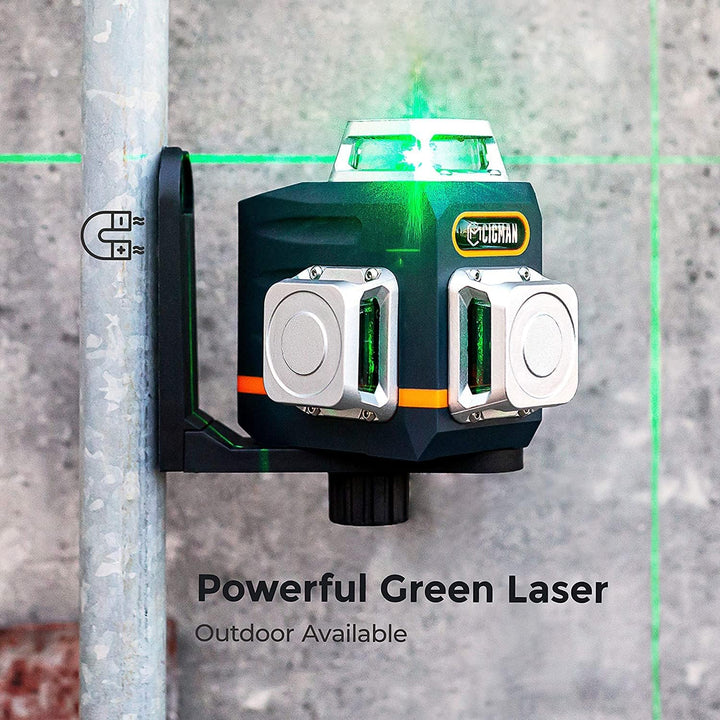 Kreuzlinienlaser mit Empfänger, CIGMAN 3x360 Grad Grün Selbstnivellierend Laser Wasserwaage mit Lase