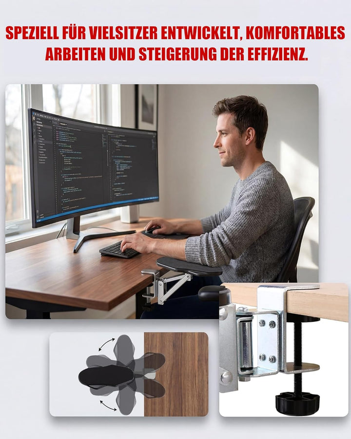 Ergonomische Armlehnenstütze Handgelenkauflage: Armstütze Schreibtisch 90° Faltbare und 180° Drehbar