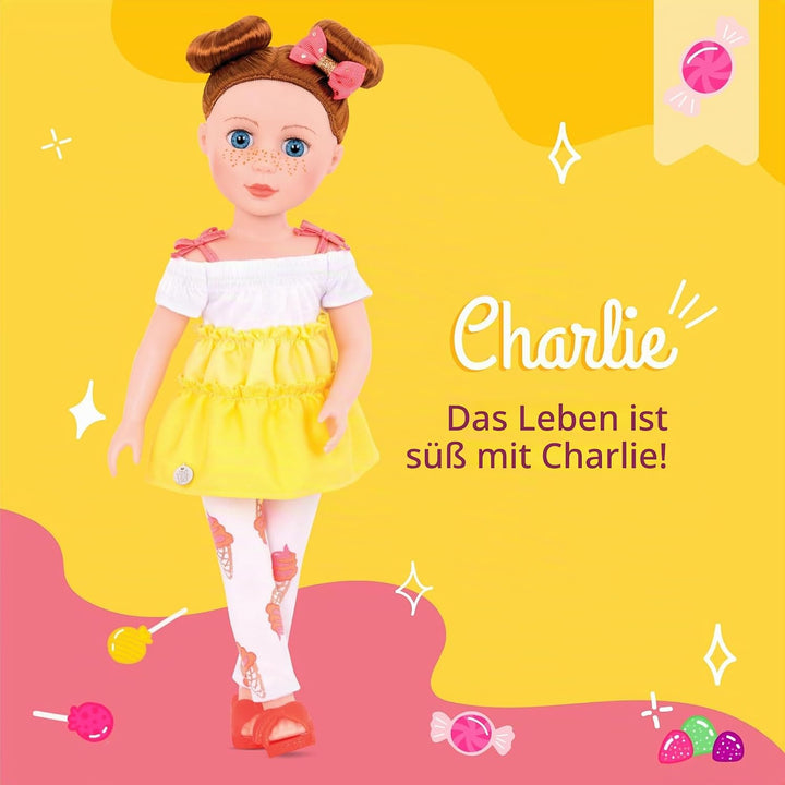 Glitter Girls Puppe Charlie – Bewegliche 36 cm Puppe mit Puppenkleidung, Zubehör und roten langen Ha