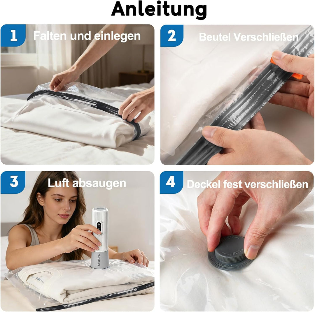 Reise Vakuumbeutel für Kleidung mit Kabellose Elektrischer -60000Pa Pumpe, 9 Stück Vacuum Storage Ba