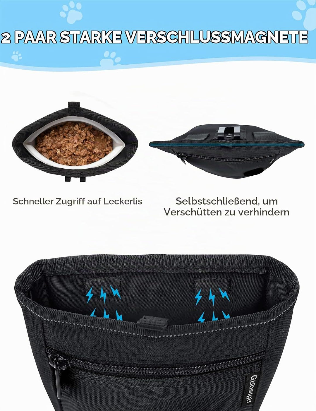 Gobeigo【Version mit Silikon-Einsatz】Hundeleckerli-Beutel mit Trainings-Clicker, 2-facher Magnetversc