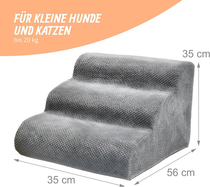 Relaxdays Hundetreppe, 3 Stufen, HxBxT: 35 x 35 x 56 cm, rutschfest, Stoffbezug, Haustiertreppe Bett