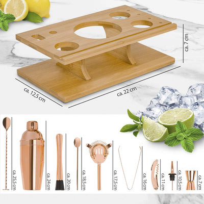 ONVAYA® Cocktail Set in Rosé-Gold | Cocktail Geschenkset mit Bambus-Halter | Cocktail Shaker Set | p