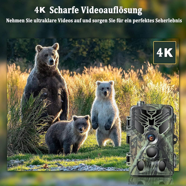 RecorCam Wildkamera 4G APP, 120 MP 4K, Wildtierkamera mit SIM-Karte, Telefon-Sende-Foto, Nachtsichtk
