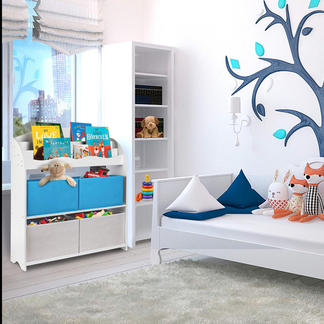 ONVAYA® Kinder-Bücherregal Finn Weiss | Kinderregal mit Boxen | Aufbewahrung von Büchern und Spielze