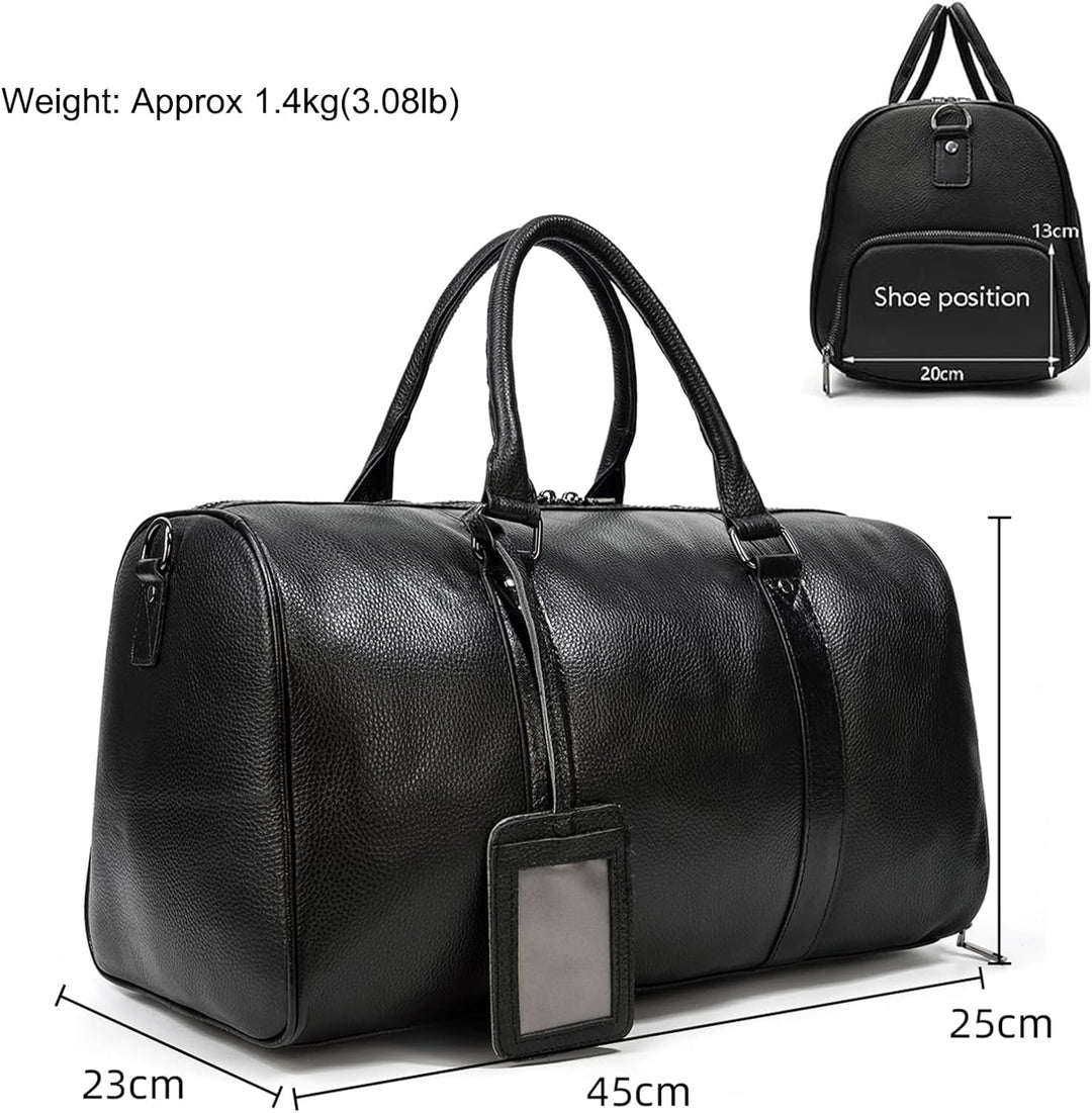 Luufan Unisex Leder Reisetasche Vintage Reisetasche Schwarz, Schwarz