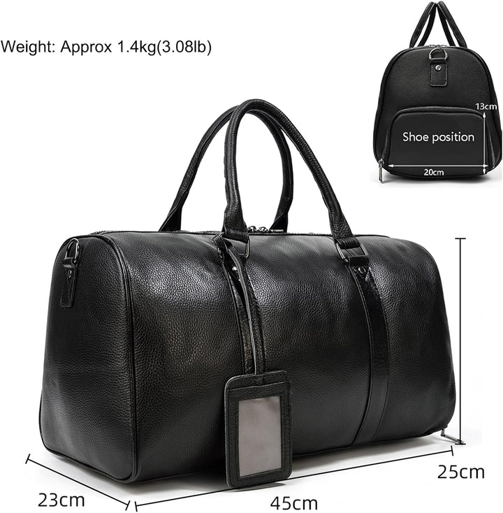 Luufan Unisex Leder Reisetasche Vintage Reisetasche Schwarz, Schwarz