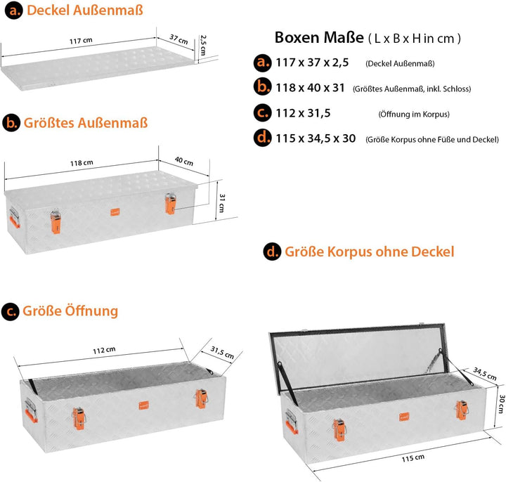 Alubox Werkzeugkiste Riffelblech ABX-RL120 Aluminium 1,5mm Werkzeugkiste leicht und robust 86 Liter