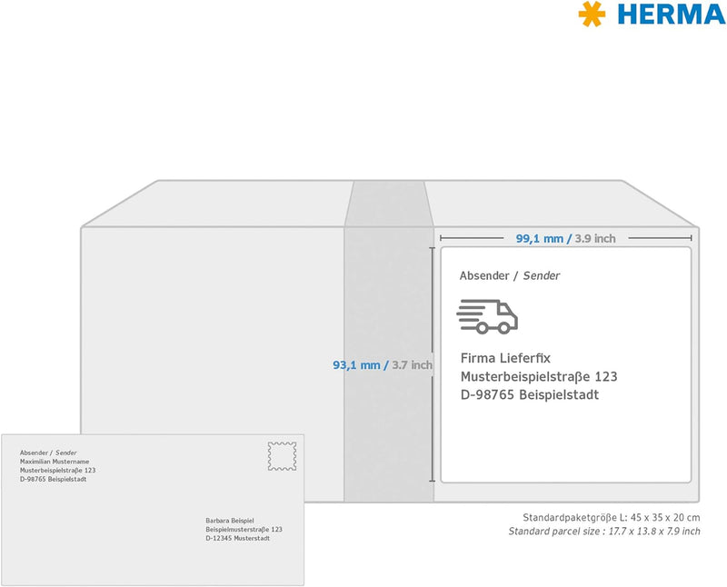 HERMA 4653 Versandetiketten, 100 Blatt, 99,1 x 93,1 mm, 6 Stück pro A4 Bogen, 600 Aufkleber, selbstk