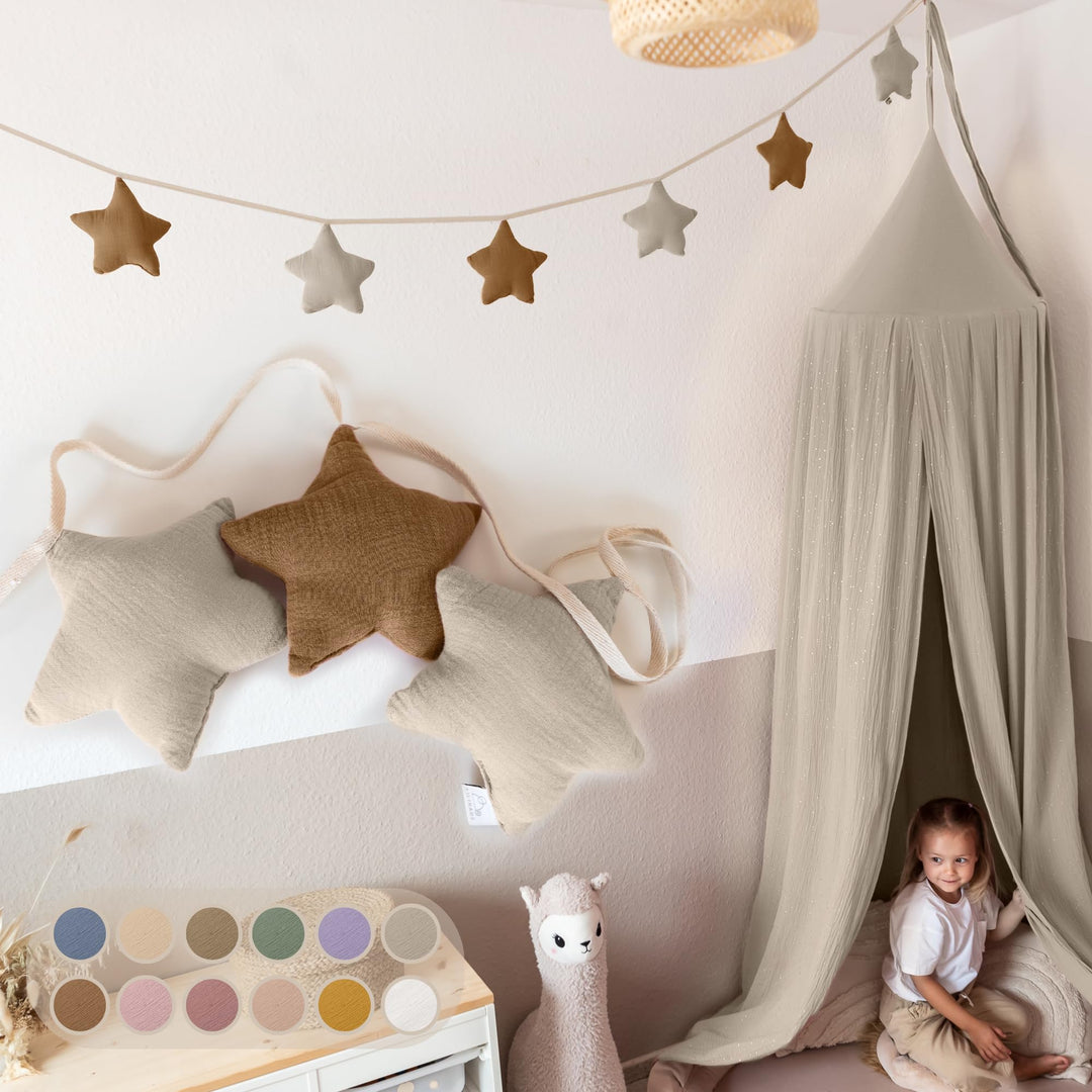 LILIMAUS Sternen Wimpelkette Stoff - 12 Farben - Kinderzimmer Deko - 100% Baumwolle Handmade - Musse