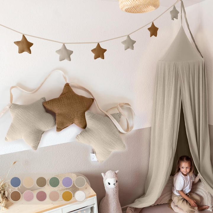 LILIMAUS Sternen Wimpelkette Stoff - 12 Farben - Kinderzimmer Deko - 100% Baumwolle Handmade - Musse