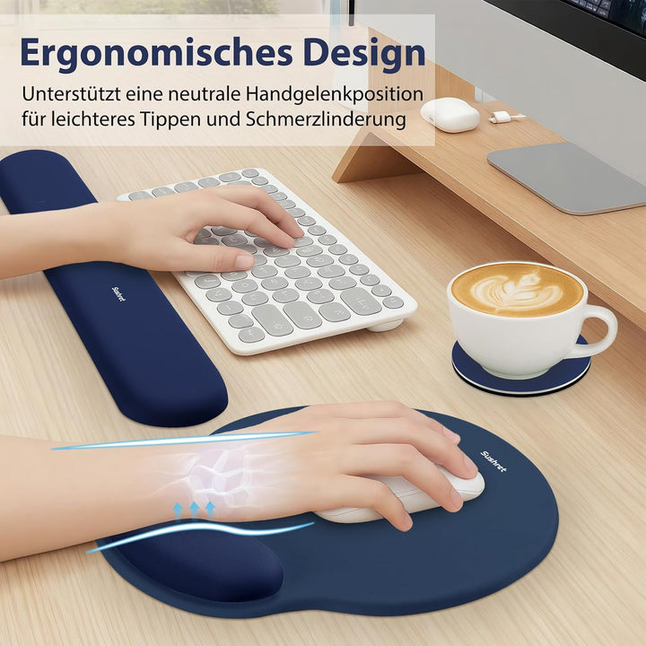 Sushret Mauspad & Tastatur Handballenauflage, 3-in-1 Ergonomisches Gel Memory Foam Handballenauflage